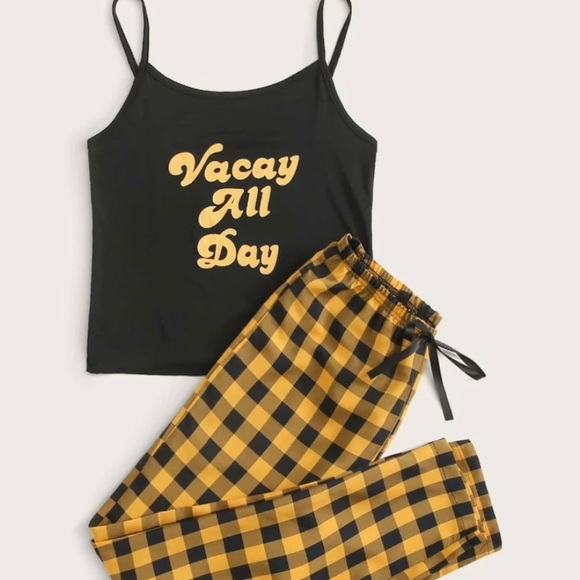 Letter and Gingham Print Cami PJ set - Picture 1 of 8